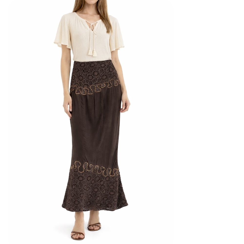 Intense Vintage Brown Gold Crochet Beaded Forest Fairy Mermaid Skirt Size M